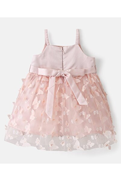 Bonfino Sleeveless Fit & Flare Party Wear Dress with Butterfly Applique -Peach