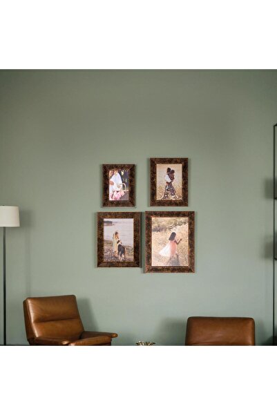 Anadolia Ahşap Görünümlü Dekoratif 4'lü Fotoğraf Çerçevesi