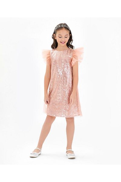 Primo Gino Half Sleeves Party Wear  Dress With Sequins Detailing - Rose Gold