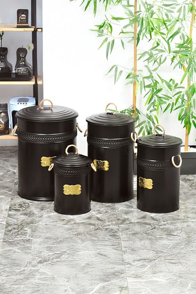 Milenay Premium 4-Piece Flour Storage Bucket Set with Ottoman Motif Rope Handles, 5-16-30-50 Liters