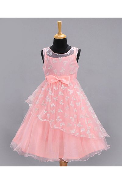Babyhug Party Shimmered Frock - Peach
