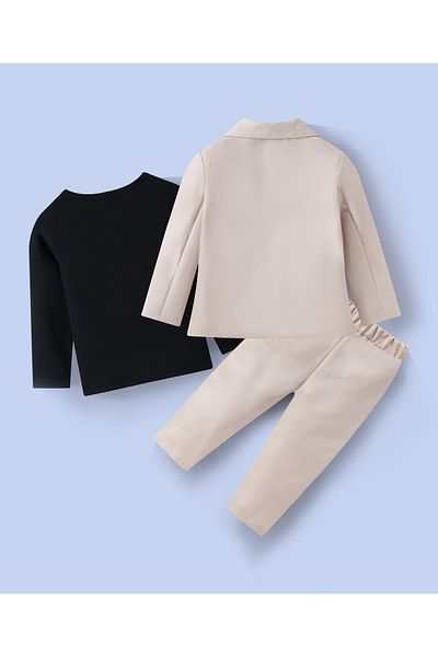 Kookie Kids 3 Piece Suit With Solid T-shirt Blazer & Trousers - Black & Beige