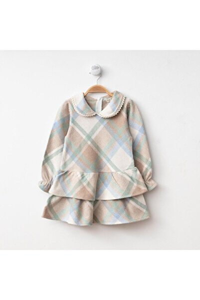 warba فستان بناتي منقوش برقبة منقوشة وحاشية مكشكشة