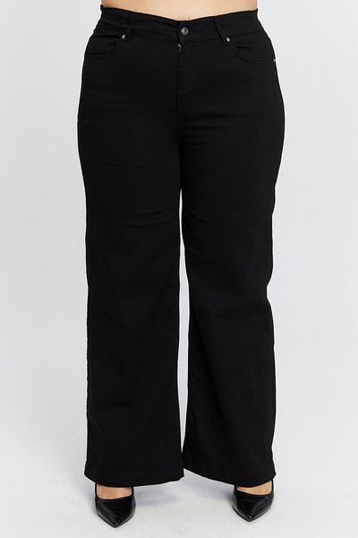 RMG Wide Leg Plus Size Black Jeans with Elastic Waist