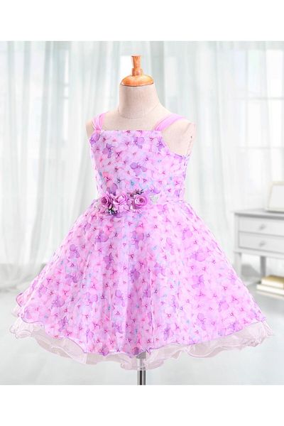Babyhug Sleeveless All Over Digital Floral Print Party Wear Frock - Lilac
