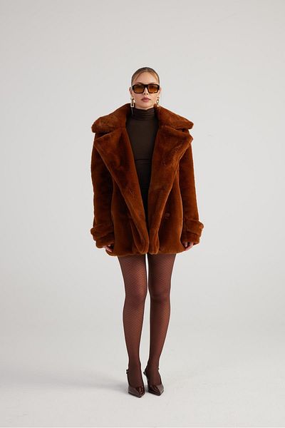 HOLLY LOLLY Brown Faux Mobby Fur Jacket - Lined