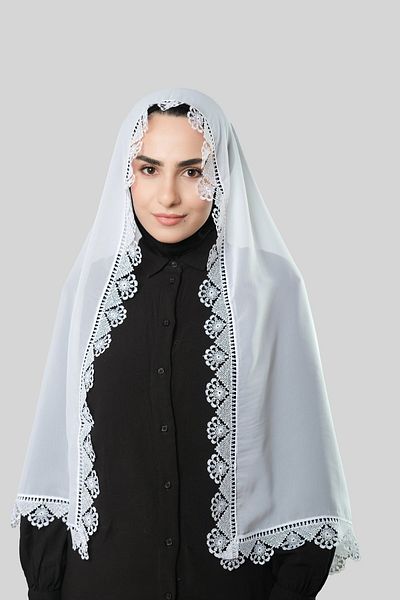HÜRREM BONE White Prayer Headscarf Shawl Chiffon Laced202106_42