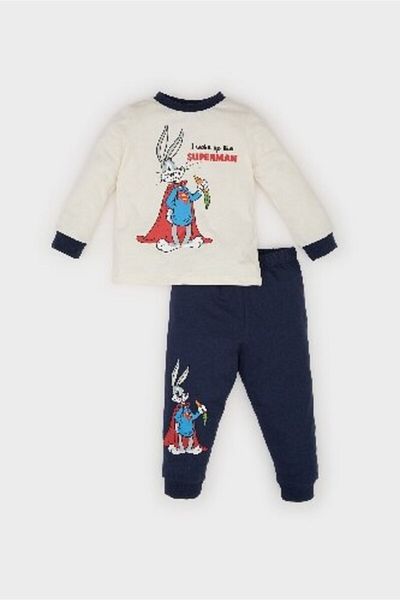 DeFacto Σετ πιτζάμες Looney Tunes για αγοράκι - λαιμόκοψη, μακρύ μανίκι, ελαστική μέση, μακρύ πάτο