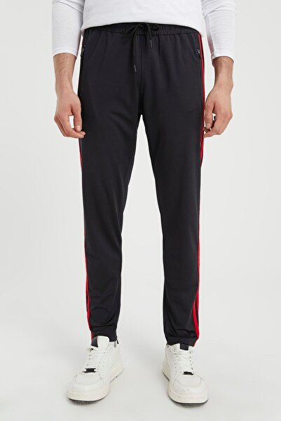 DYNAMO Men's Red Striped Black Sweatpants Straight Leg Diving Fabric