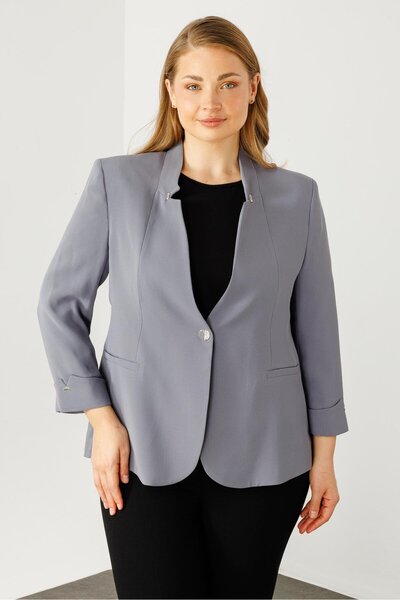 Moda İlgi Modailgi Hakim Yaka Tek Düğme Ceket Gri