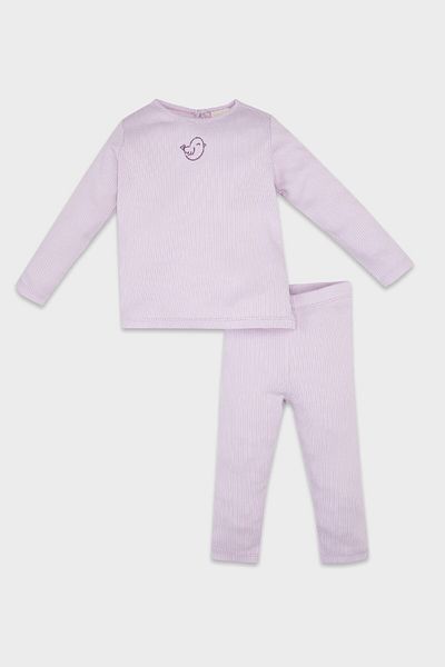 DeFacto Gesticktes, langärmliges, geripptes Baby-Pyjama-Set für Mädchen – D6802A5NS