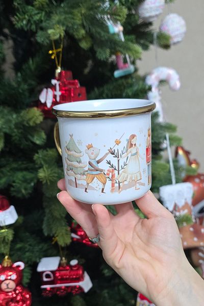 PEKSHOP Gold Lead Soldier and Ballerina Christmas Gift Mug with Handles and Bordered Leaf - Barda