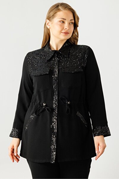 Moda İlgi تونيك رجالي مطرز بالترتر - أزياء سوداء