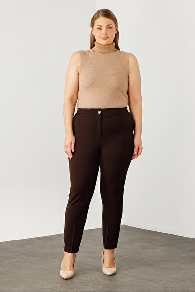 Moda İlgi Modailgi  Arka Bel Lastikli Klasik Pantolon - 5063 Kahve