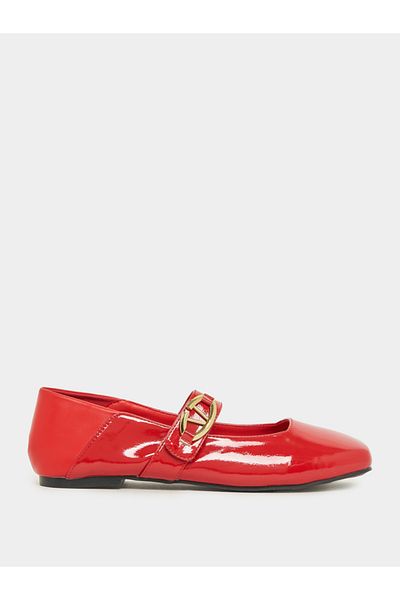 Styli Patent Ballerina Shoes with Buckle Strap