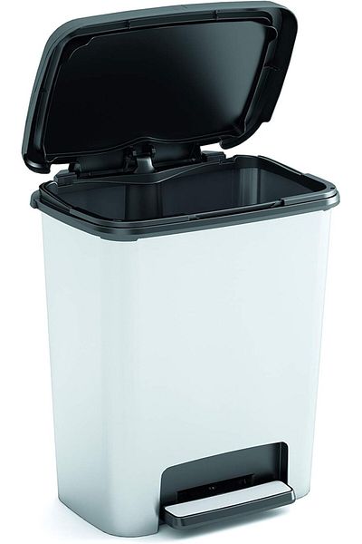 Keter Curver Compatta Steel Bin 25L - with Pedal and Steel Decoration for Office and Kitchen Use