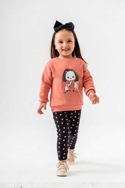 Eray Kids Hanorac cu imprimeu pentru fete Bandana Leggings cu buline Set de jos și de sus