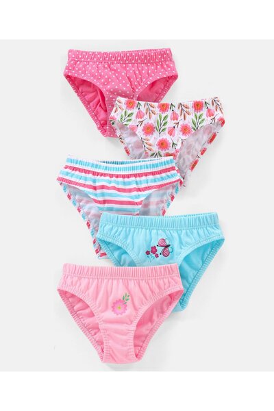 Babyhug 100% Cotton Polka Dots & Floral Print Panties Pack of 5 - Turquoise P...