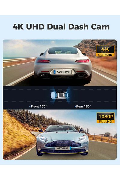 AZDOME 4K Dash Cam Front and Rear, 2160P Car Camera for Car, 64GB Card Included WiFi Dash Cam with GPS