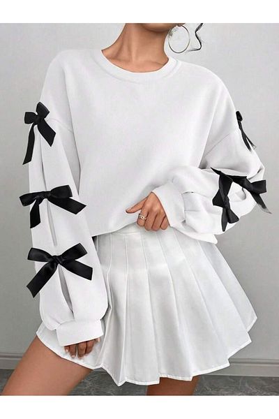 NATUFIAN STORE Women's Bow Oversize Sweatshirt
