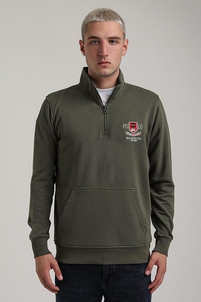 NEW WORLD POLO Stand Collar Khaki Slim Fit Sweatshirt 24FWM60198