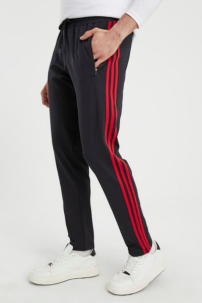 DYNAMO Men's Red Striped Black Sweatpants Straight Leg Diving Fabric