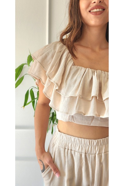 My Boutique Bluză cu volan cu un singur umăr