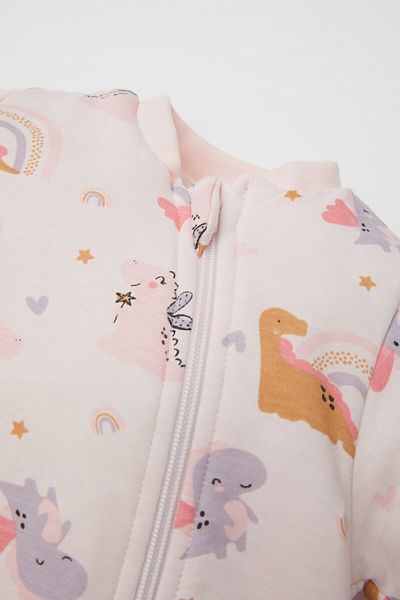 DeFacto Pink Dinosaur Printed Long Sleeve Combed Cotton Jumpsuit for Newborn Baby Girl D2451A524Au