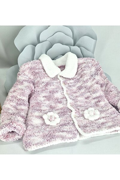 Evitle El Örgüsü Kuzu İpi Kürklü Kız Çocuk Hırka