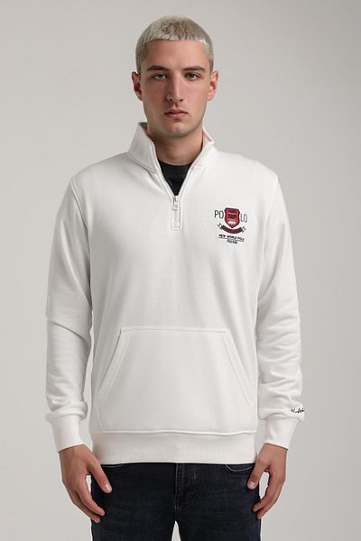 NEW WORLD POLO Stand Collar Ecru Slim Fit Sweatshirt 24Fwm60198