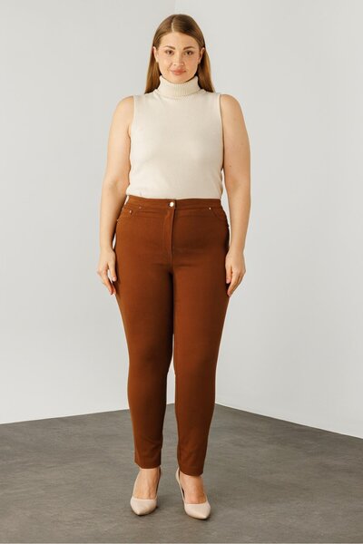 Moda İlgi Modailgi  Beli Lastikli Beş Cep Kanvas Pantolon Taba