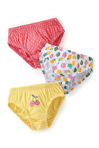 Babyhug 100% Cotton Panties Fruits Print Pack of 3 - Red White & Yellow