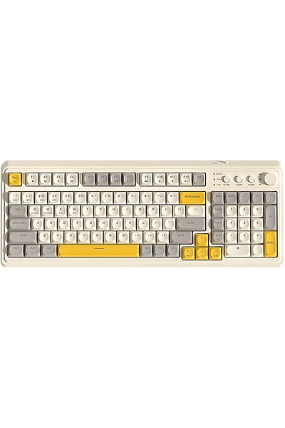 Aula S99 Keys Tri-Mode with Media Knob Programmable Membrane Computer RGB Wireless Creamy Gaming Keyboard