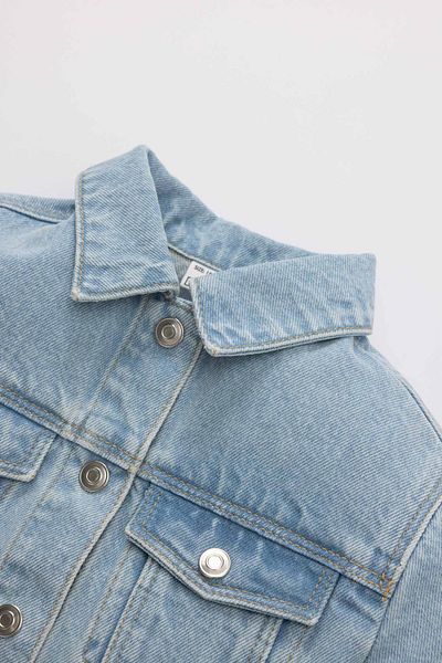 DeFacto Disney Mickey & Minnie Patterned Baby Girl Jean Jacket - Shirt Collar C2623A524Sp