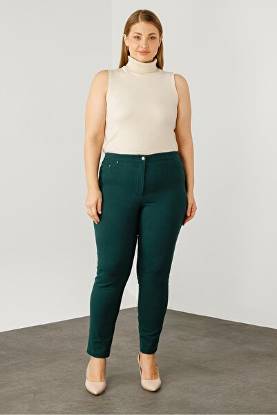 Moda İlgi Modailgi Beli Lastikli Beş Cep Kanvas Pantolon Zümrüt