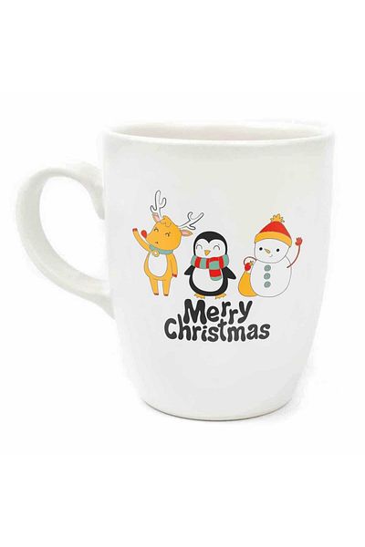 PALTO TASARIM Merry Christmas Penguin Cream Oval Mug No:21- Christmas Themed Mug