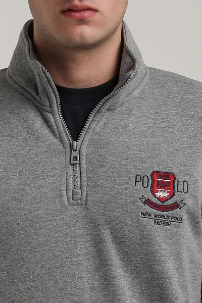 NEW WORLD POLO Stand Collar Gray Melange Slim Fit Sweatshirt 24Fwm60198