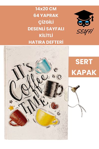 SEYFİKİRTASİYE 64 ورقة مخططة - كتاب تذكاري مع صفحات وقفل، دفتر قهوة من سلسلة القهوة اليومية
