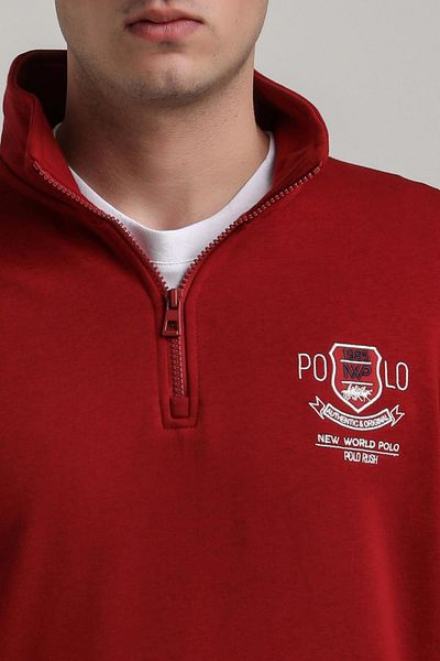 NEW WORLD POLO Stand Collar Claret Red Slim Fit Sweatshirt 24Fwm60198