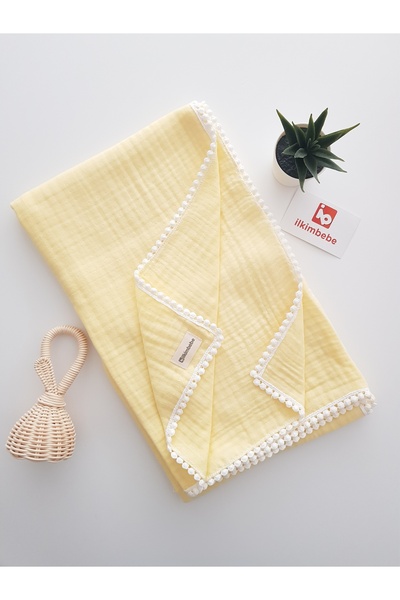 ilkimbebe بطانية أطفال من الموسلين بأربع طبقات مع غطاء من الموسلين مقاس 85 × 90