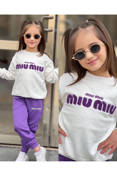 sinmm Lilac Color Embroidered 2-Piece Tracksuit Set for Girl - Lycra Sweatshirt