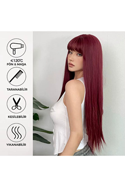 REMY HAİR Kızıl Uzun Perçemli Düz Peruk 80cm 270gr.