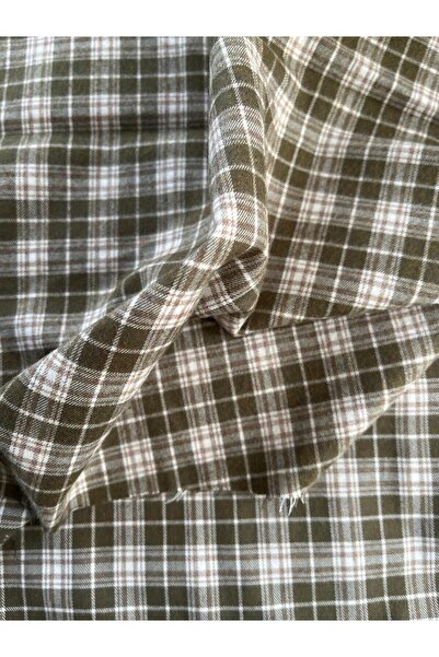 Mona Goods Flanel kumaş haki beyaz ekose