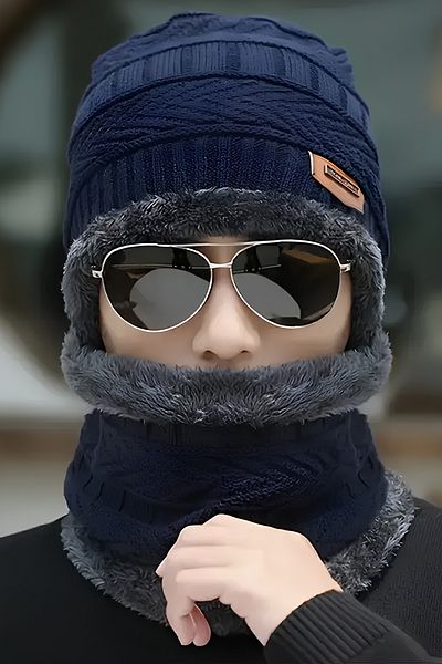 Ticen Navy Blue Beret and Scarf Set - Warm and Fashionable Winter Accessories