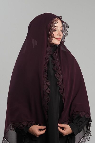 HÜRREM BONE Plum Prayer Hijab Shawl Chiffon Laced 202106 _07