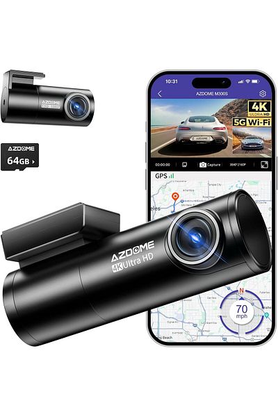 AZDOME 4K Front+ Rear Dash Cam M300S with WiFi, Dash Cam Front and Rear GPS 64GB SD Card included