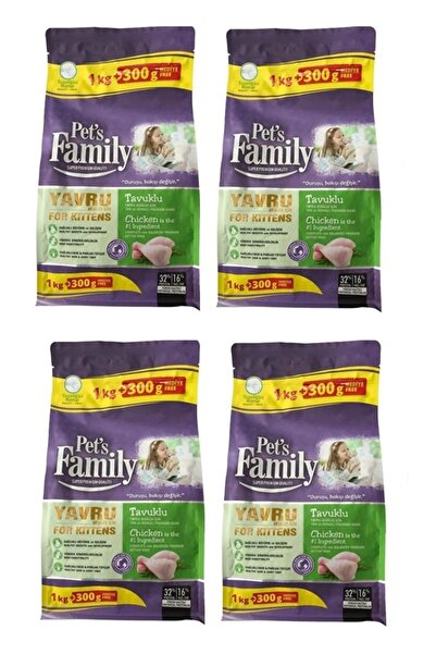 Pets Family Tavuklu Yavru Kedi Maması 1300 gr X 4 Paket (TOPLAM 5200 GR)