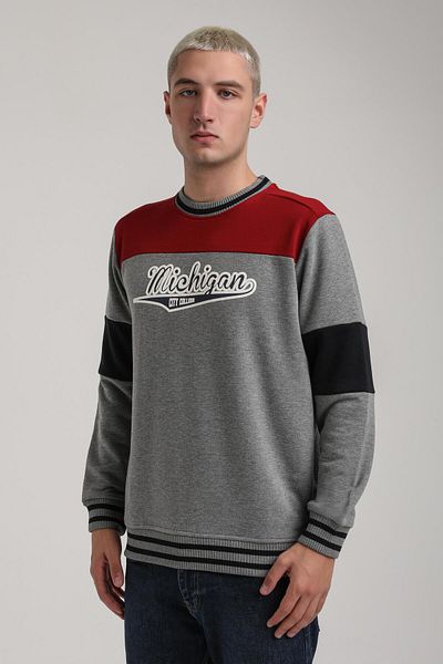 NEW WORLD POLO Crew Neck Gray Melange Slim Fit Sweatshirt 24Fwm60192