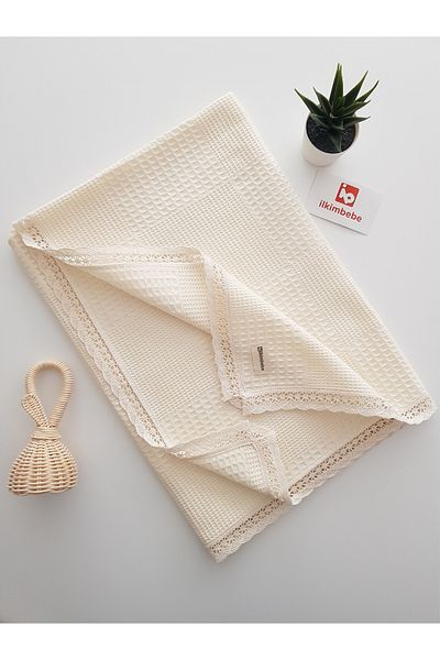 ilkimbebe 100% Cotton, Lace Pique Baby Blanket 85X90