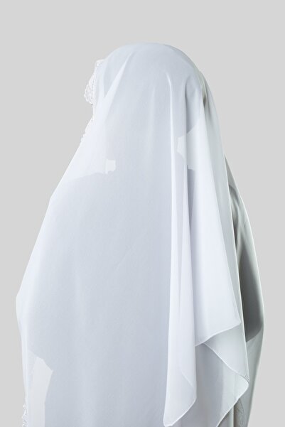 HÜRREM BONE Λευκό σάλι προσευχής Hijab σιφόν με κορδόνι 202106 _42